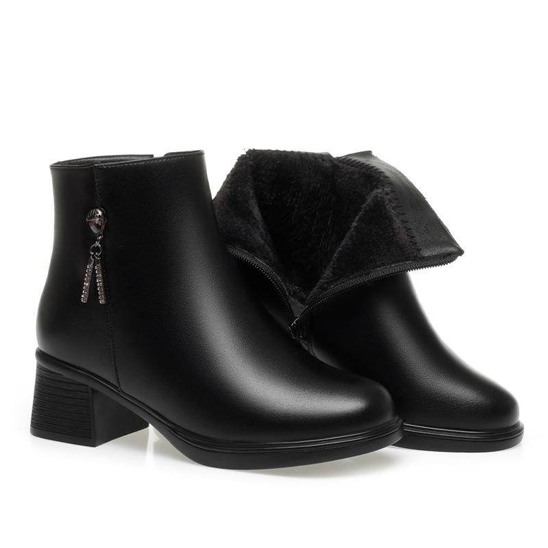 shoes autumn and winter cotton shoes new thick heel short boots women's velvet leather shoes soft leather soft sole fashion boots