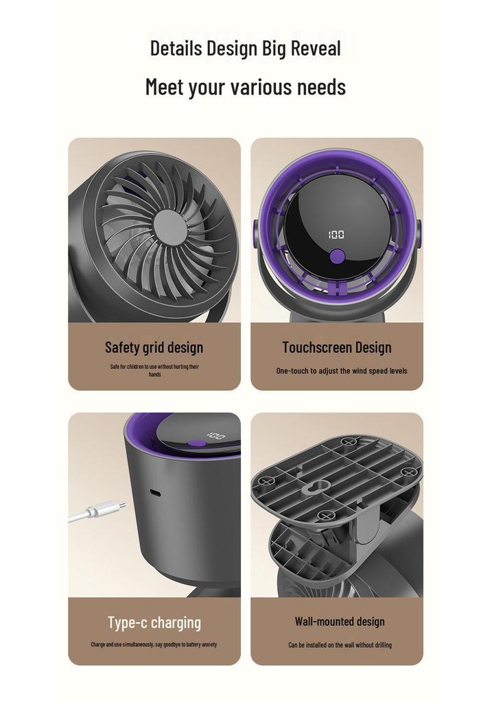 Portable Clip-on Leafless Mini Fan for Office & Dorm—100 Speed Settings