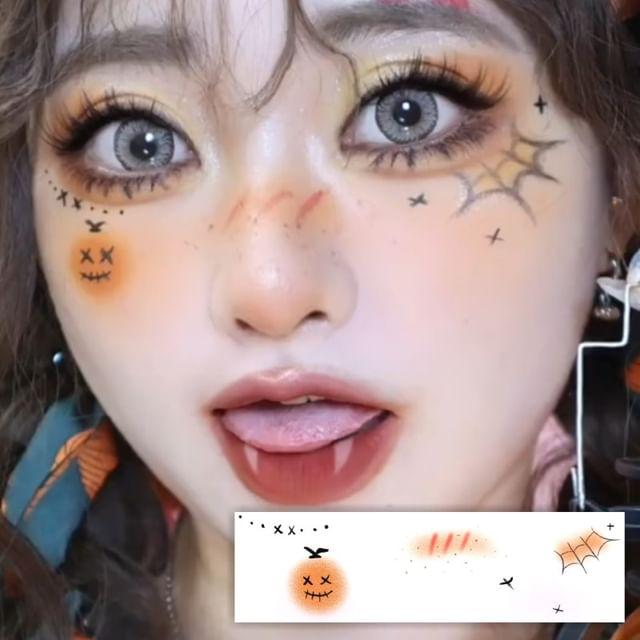 

Miumi - Наклейка / Набор для макияжа лица на Хэллоуин: Тыква и Паутина 2 Sheets - D03 - Orange & Black