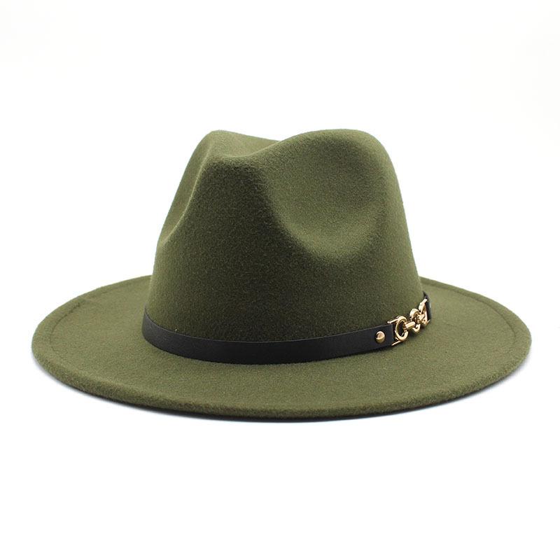 Flat Edge Woolen Top Hat, Belt Buckle, Big-Brimmed Felt Hat, Plain Weave Top Hat