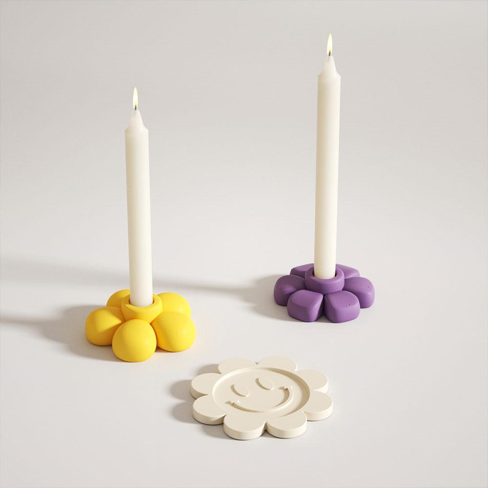 Taper Candle Holder Concrete Silicone Mold Flower Shaped Candlestick Holder and Coaster Jesmonite Mould Home Decor