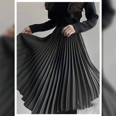 Retro Fashion Women Skirts Winter A-line Pleated Simple Office Lady Skirt Female