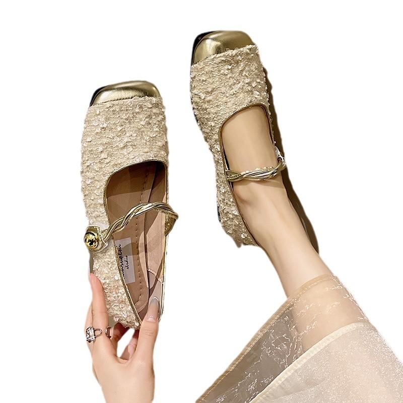 Mary Jane women's shoes flat single shoes 2025 new spring temperament square head grandma shoes small fragrant gentle evening shoes