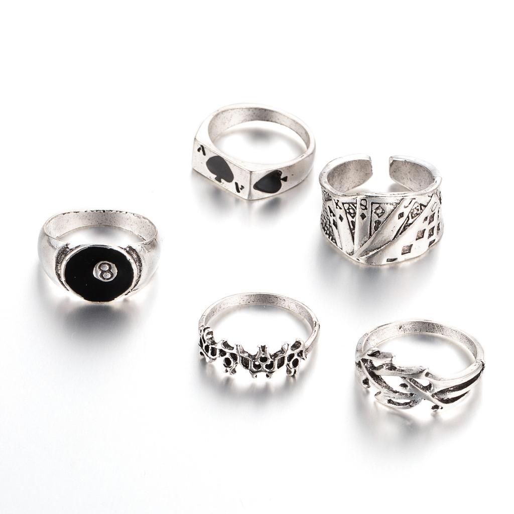 Pokerring Retro Pik-Kartenring Kreativer Persönlichkeits-Gelenkring-Set 5-teiliges Set