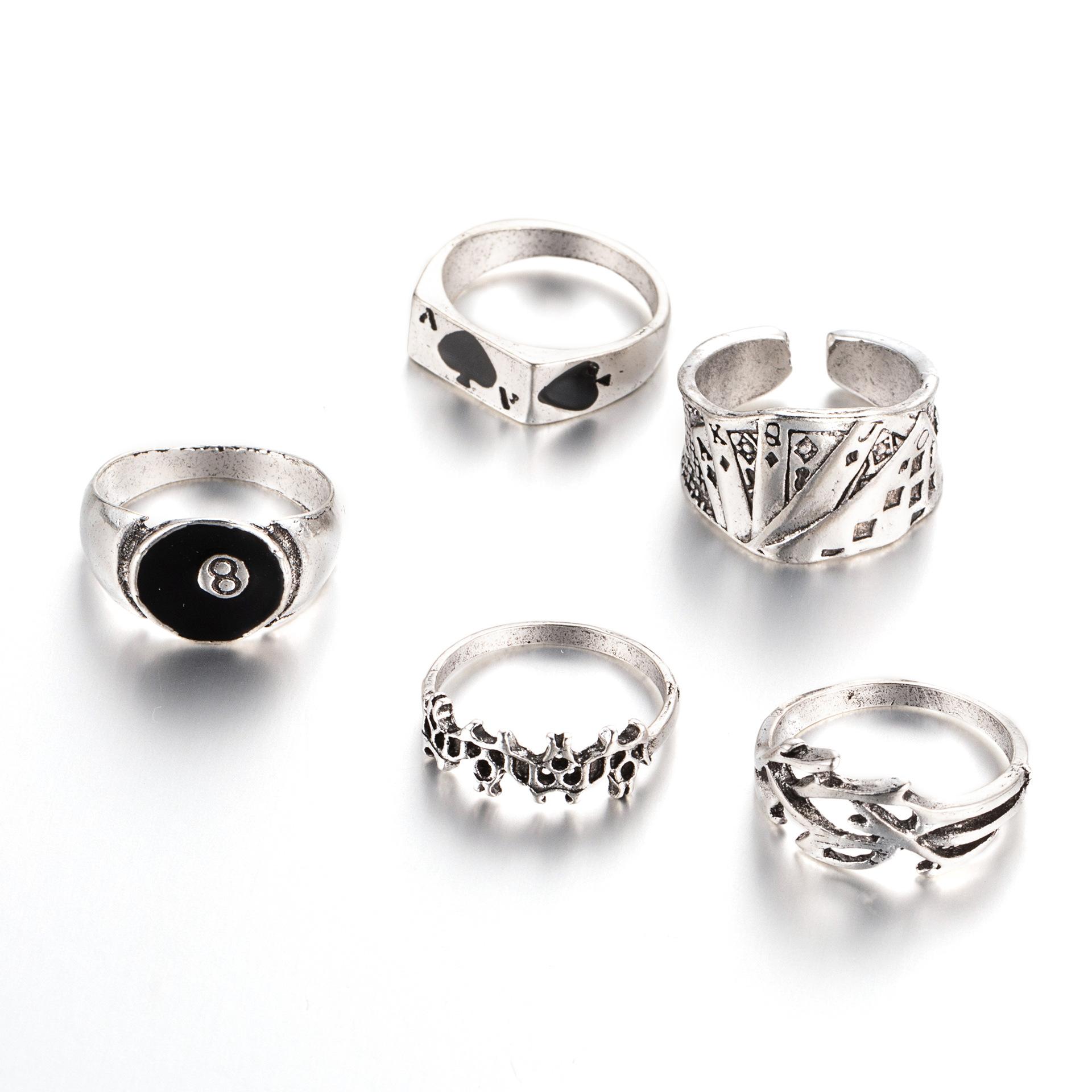

Poker Ring Retro Spade Card Ring Creative Personality Joint Ring Set 5-Piece Set