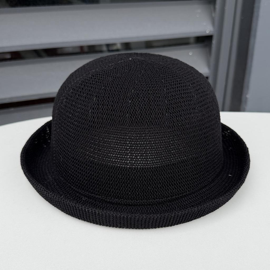 Curled knitted bucket hat women's spring summer breathable sunshade basin hat travel versatile cotton and linen top hat