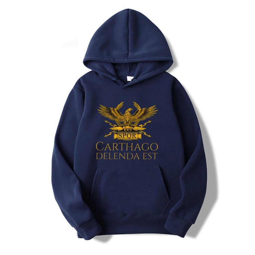Ancient Classical Roman History Carthago Delenda Est Latin  Sleeve SPQR Hoodies Imperial Golden Eagle Hoodies