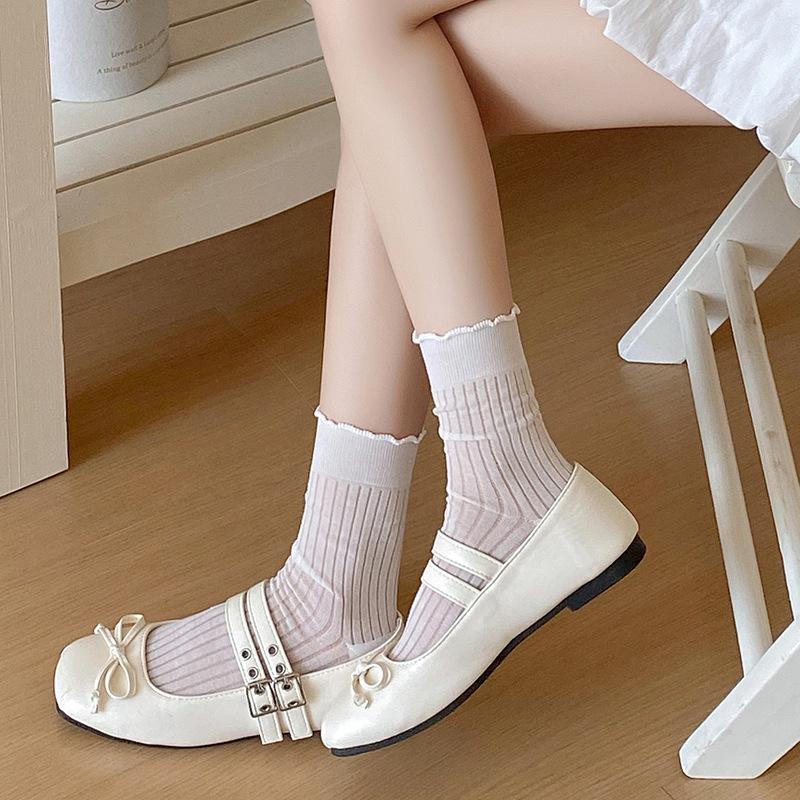 Seasonal White Socks, Mid-Leg Socks, Hollow And Light, Breathable, And Versatile Girls' Soft Glutinous Style Stockings