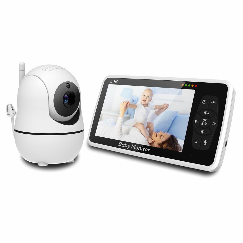 New 5 Inch Video Baby Monitor with Camera and Audio, 4X Zoom, 22Hrs Battery, 1000ft Range 2-Way  Temperature Sensor Lullaby