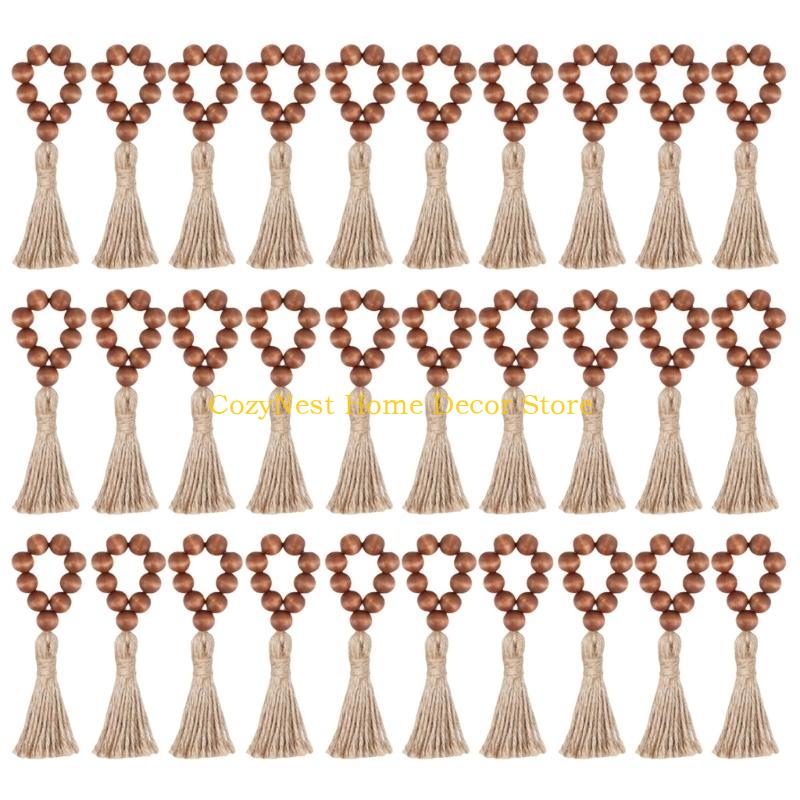 

92MF Wood Bead Napkin Holders Elegant Elastic Bead Napkin Rings Adding Charm to Your Table Decorations коричневий