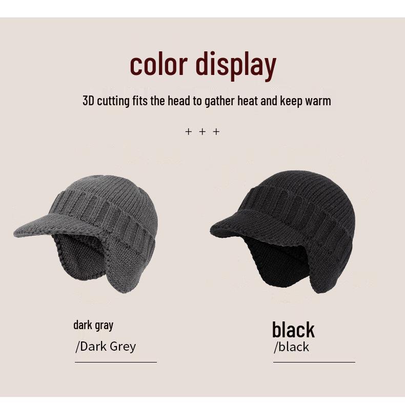 Warm Wool Beanie with Fleece Lining - Thick, Cold-Proof, Short Brim, Ear Protection Winter Hat for Cycling