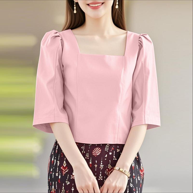 

ZANZEA Women Square Collar Summer Casual Half Sleeve Blouse S рожевий