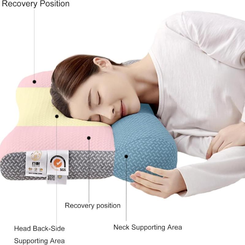 Ergonomic Contour Pillow for Neck Shoulder Pain Relief, Orthopedic Deep Sleep & Ease Sleep Pillow, Cervical Neck Support Pillows Soft Patchwork (Grey)