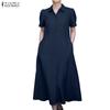 ZANZEA Women Casual Turn Down Collar Short Sleeve Summer Shirt Dress