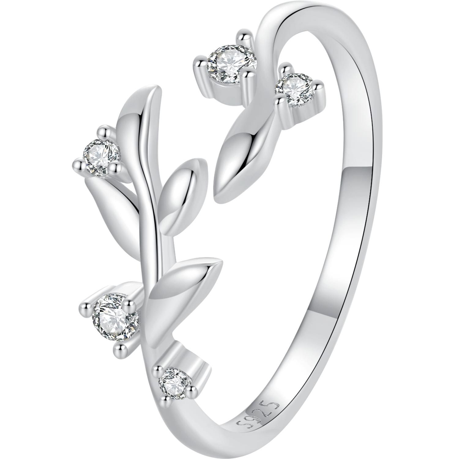 

Женские кольца BAMOER из стерлингового серебра 925 пробы с двойным листом, изящное регулируемое гипоаллергенное кольцо с цирконом, подарок для девочек BSR562-E