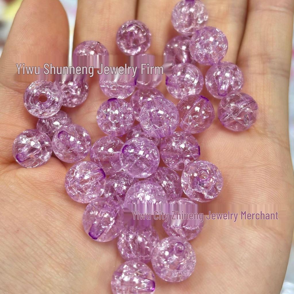 Transparent Cracked Acrylic Beads for DIY Jewelry - Round Loose Beads for Bracelets & Pendants