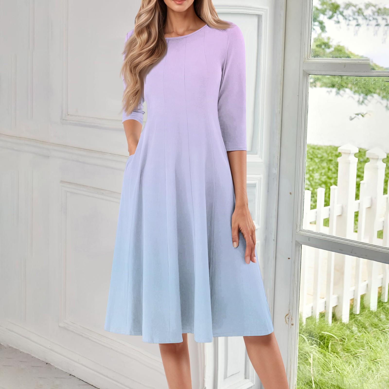 

Женское повседневное модное платье миди с круглым вырезом и рукавом три четверти XXXL