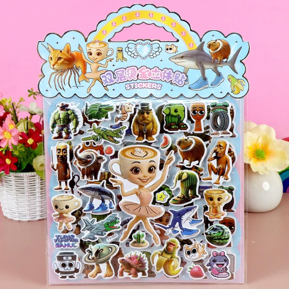 Italian Brainrot Animals Bubble Stickers 3D for Kids DIY Phone Laptop Tung Tung Sahur Cartoon Cute Puffy Stickers Toys Gifts