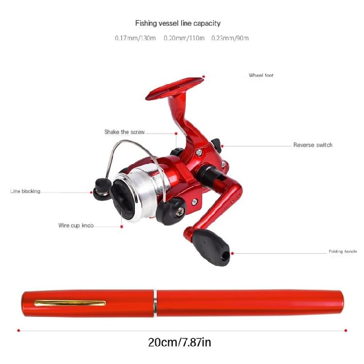 Fickstorlek Teleskopisk Mini Penna Formad Fiskespö och Rulle Set, Penna Stil Vikbar Fiskespö med Rulle Set för Isfiske