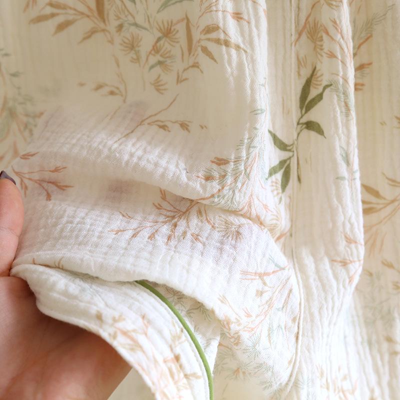 Women's Three-Piece Pure Cotton Gauze Pajama Set - Short Sleeve and Long Pants