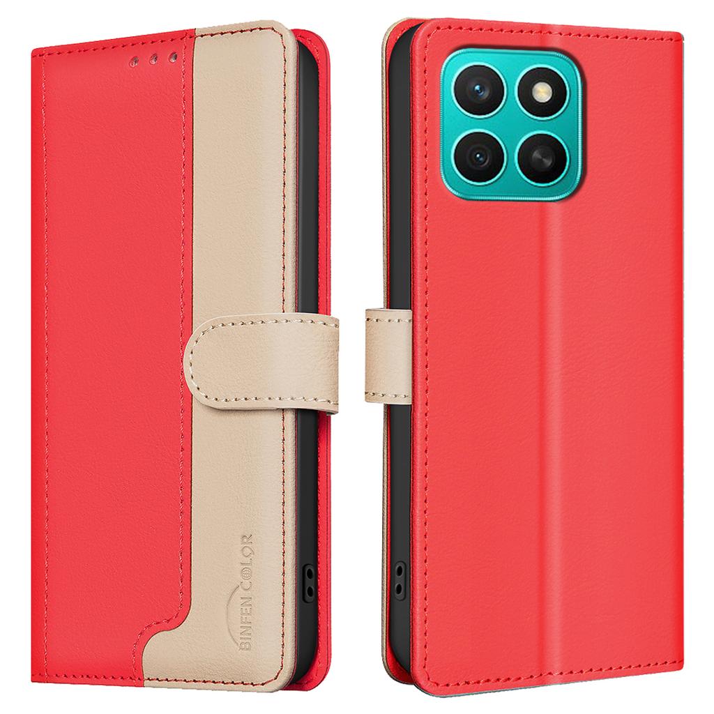 BINFEN COLOR BF33 For Honor X8c 4G Leather Case Splicing Color RFID Blocking Wallet Stand Phone Cover
