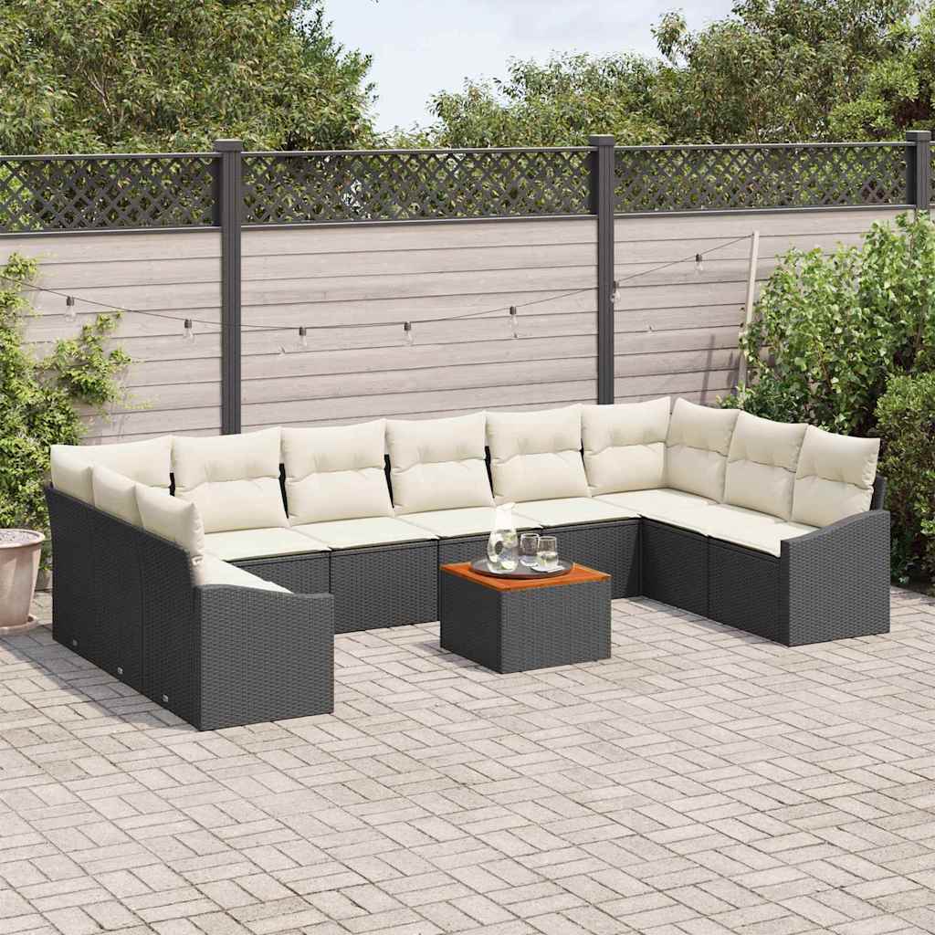 Garden Sofa Set 11 pcs Black and Cream Poly Rattan