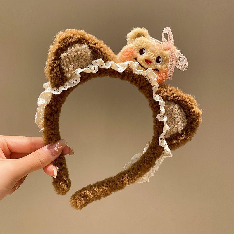 

Cartoon Bear Lace Headband with Bow Ears - Cute Plush Hair Accessory