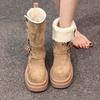 Britisch-Amerikanische Martin-Samt-Schneestiefel mit dicker Sohle für Damen, Retro, Neu, Winter, Hoher Schaft, Erhöhende Martin-Stiefel