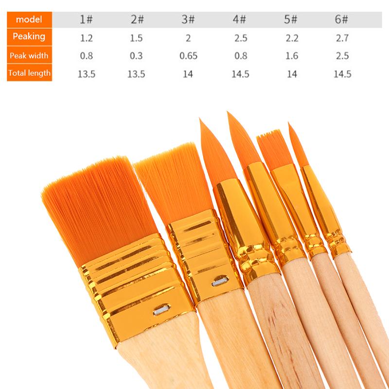 6Pcs Portable Watercolor Brushes Wooden Handle Paint Brush Oil Acrylic Painting