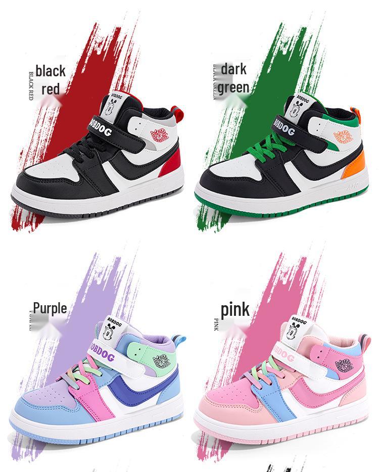 2025 New Girls' High-Top Leather AJ Sneakers: Autumn/Winter Cotton Shoes for Middle-Aged Children