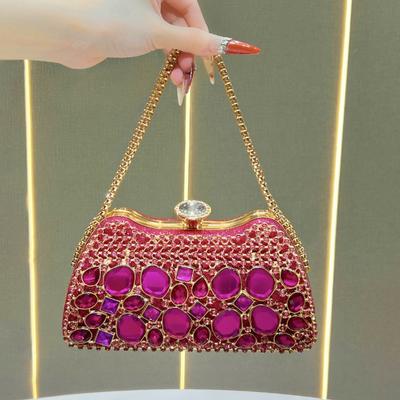 Lady Holding A Bag, Exquisite Evening Bag, Bag with Hollowed-out Design and Diamond Inlays, Handbag with Chain, Lady's Bag