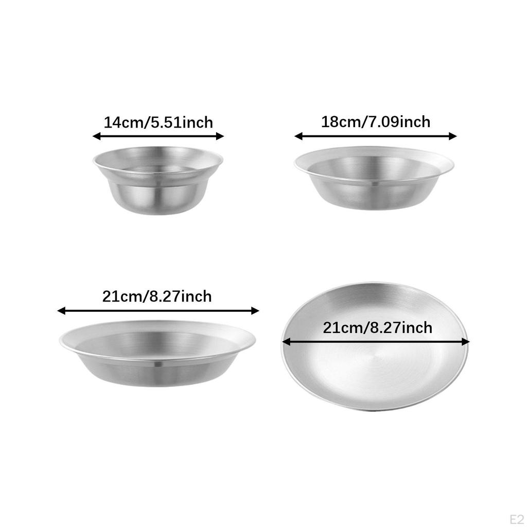 4 Pieces Outdoor Utensils Stainless Steel Plates Bowls Mess Tableware Portable Camping Cutlery