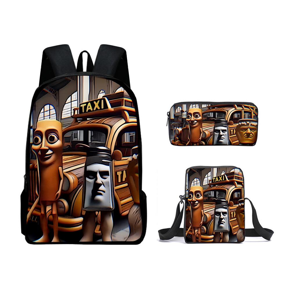High-end Ice Plus fire Soccerly Foot Ball 3D Design 3pcs/Set Learner Bags Everyday Laptop Knapsack Backpack Sling Carry Tote Pencil Pouch