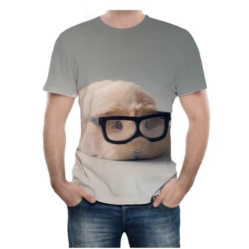 Summer Men Fashion Novel Animal Guinea Pig 3D Printing Cute Guinea Pig Pattern Casual Comfortable Short Sleeved T-shirt
