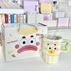 Cute cute clown straw cup high value ceramic mug with lid funny couple drinking cup birthday gift