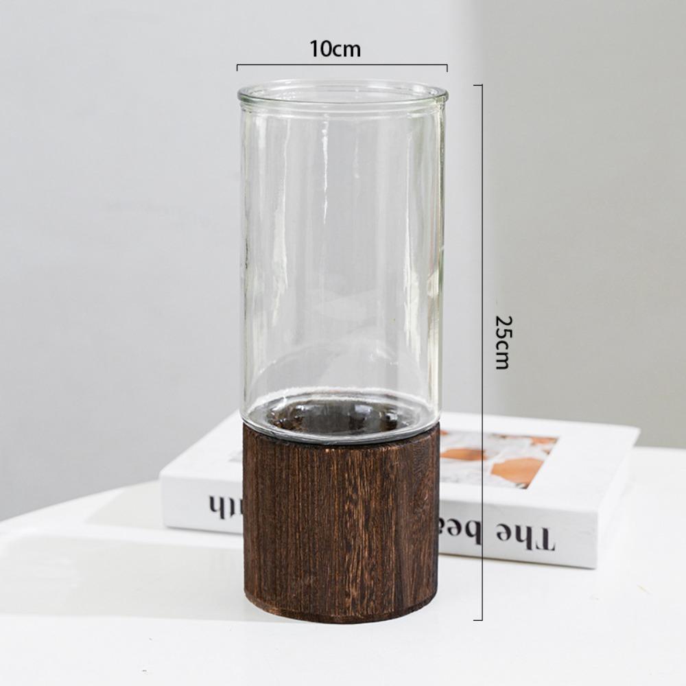 Wooden Base Transparent Flower Vase Elegant Decorative Bottles Hydroponic Flower Pot  Wedding Decor