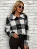 Plaid Pattern Button Front Teddy Coat All-match Long-sleeved Winter Warm Jacket Women's Clothing