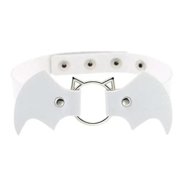 Vintage Punk Gothic Harajuku Cosplay Black White PU Leather Bat Choker Necklace for Women Men Statement Necklaces Jewelry
