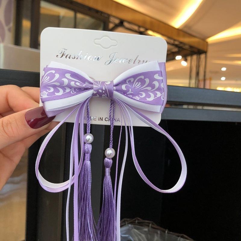 

1 шт., милая лента с кисточками, синий и белый фарфор, большой бант, заколки для волос для маленьких девочек, заколки для волос, детские головные уборы, детские аксессуары для волос фиолетовый