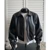 Autumn New Leather Jacket Fake Trendy Men Loose Short Shoulder Padded Jacket Retro Leather Jacket Men
