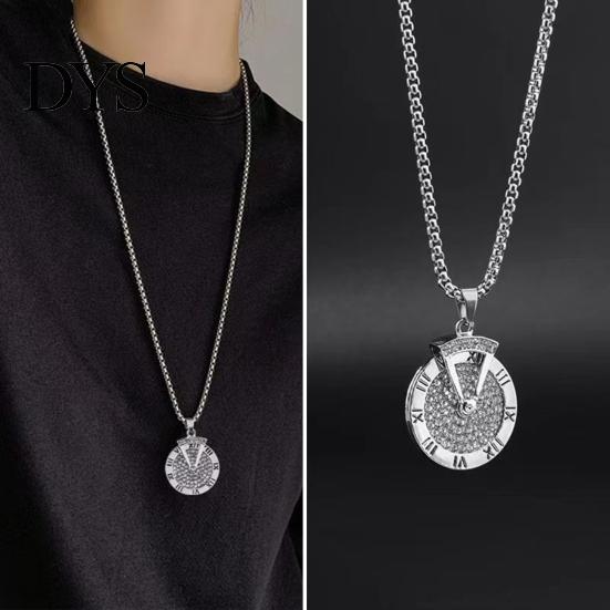 Pendant Necklace Sweater Rotatable Hip Hop Hypoallergenic Gift Fashion Jewelry Men Women Roman Numerals Clock Long Chain for Party