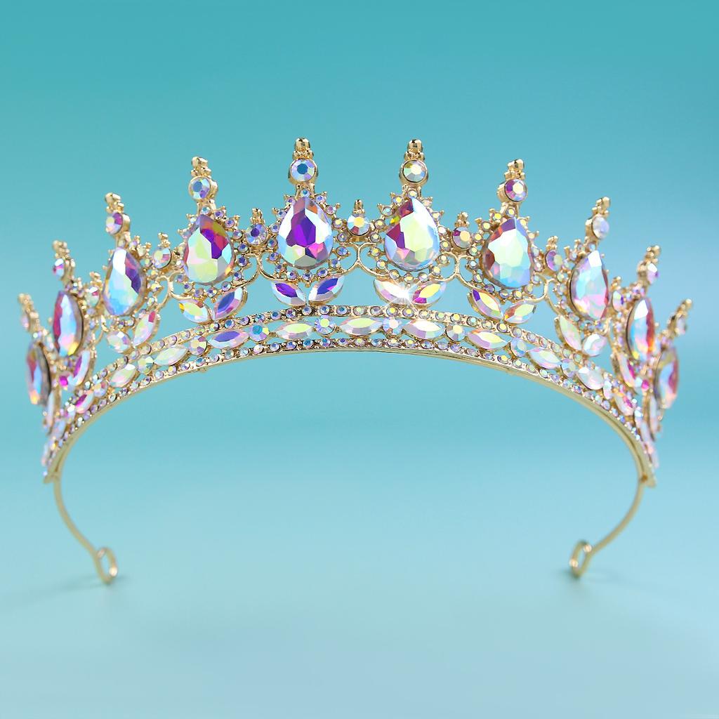 DIEZI 8 Colors Baroque Luxury AB Rhinestone Crystal Tiara For Women Wedding Party Elegant Bridal Bride Crown Hair Accessories