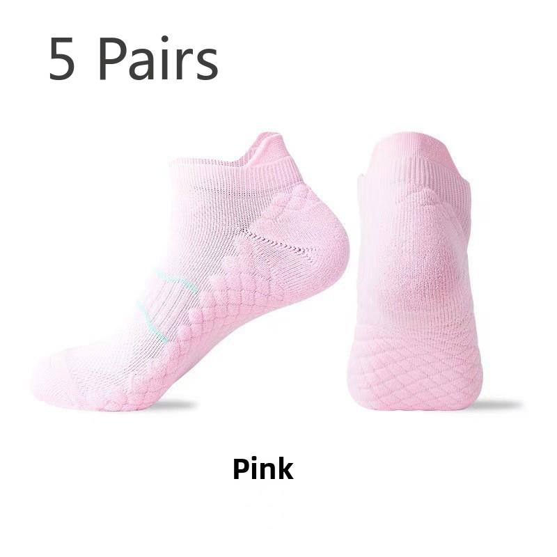 

5 Pairs Men and Women Four Season Massage Bottom Professional Sport Solid Color Boat Socks L рожевий