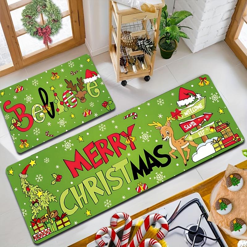 

Рождественский ковер Зеленый коврик для пола 2 шт. Кухонный коврик Мягкий придверный коврик Ковер для гостиной Коврик для спальни Приветственный коврик Домашний декор 40X120CM (1.3X3.9FT