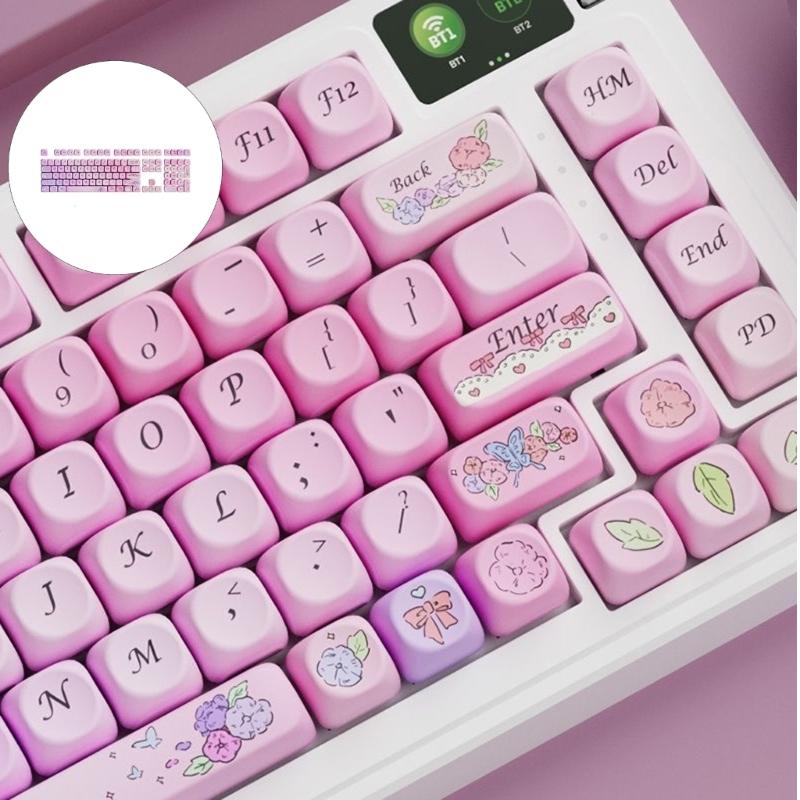 Ergonomic OQO Height Keycap Pink Flower Keycaps for Mechanical Keyboards and Gaming Setting Personalizing 127pcs