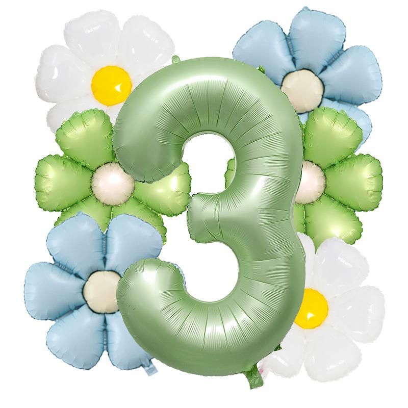 7pcs Matte Finish Daisy Balloon Number Wedding Decor Birthday Party Decoration Aluminum Foil Balloon Baby Shower Decorations