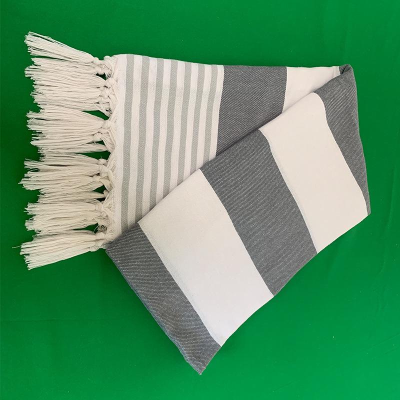 Turkish Stripe Polyester Cotton Tassel Bath and Beach Towel