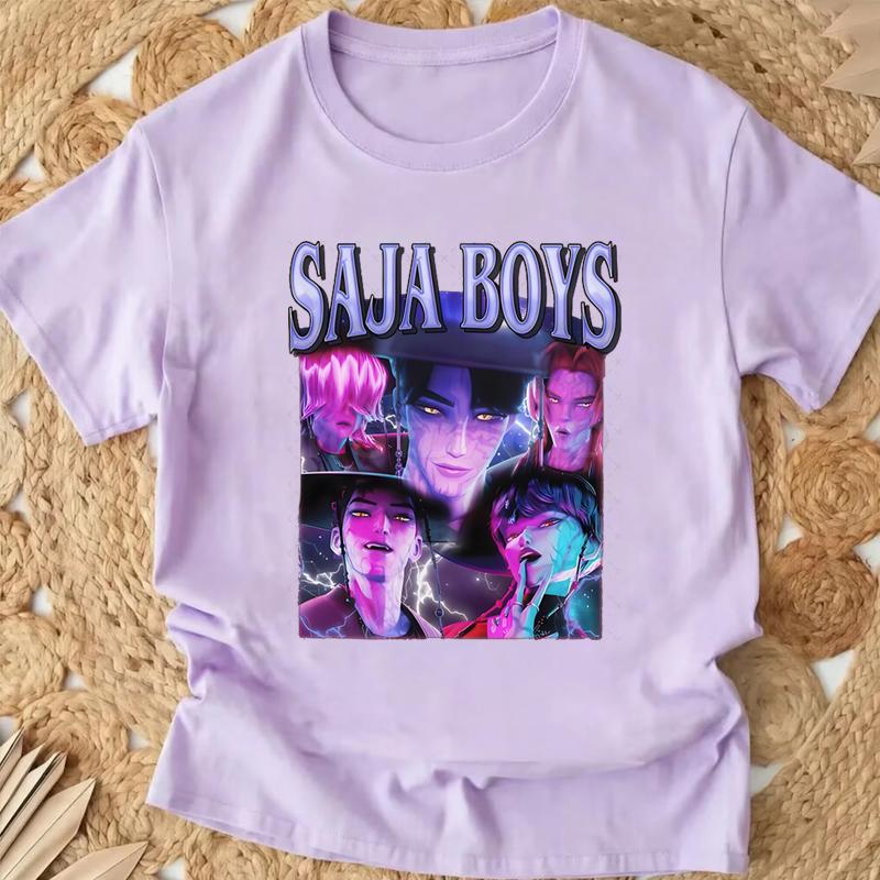 Popular Cartoon Print Women T-Shirt Cartoon Design Casual Harajuku Style T-shirts Girls Round Neck Short Sleeved Top Fans Gifts