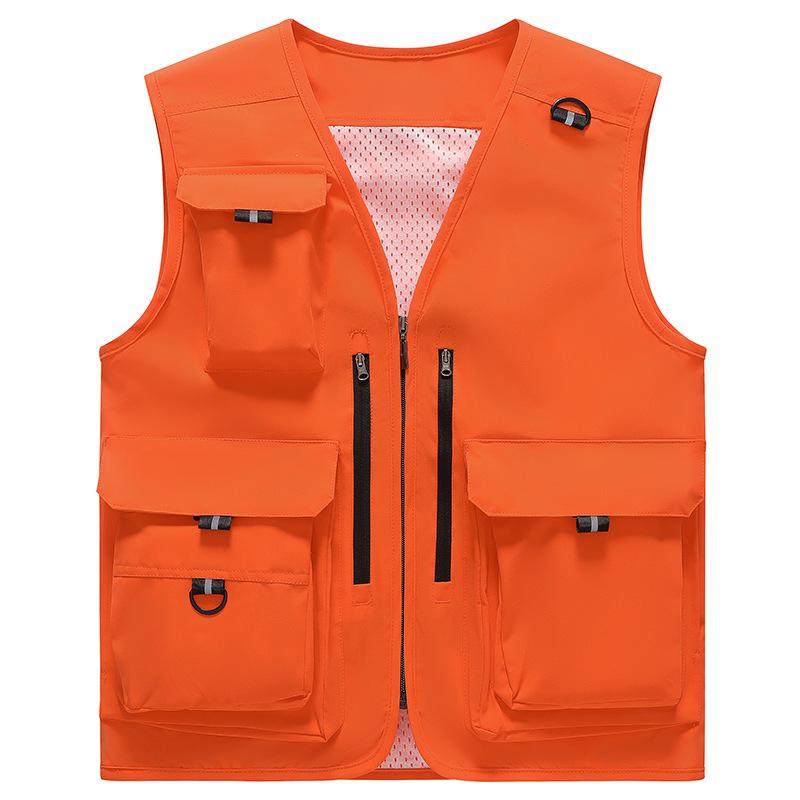 Spring and Summer Men's Fashion Vest Casual Mesh Work Sleeveless Jacket Tool Pockets V Collar Photography Fishing Vest