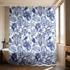 Perdea de duș albastră florală în stil chinezesc 90g/m² Impermeabilă Vintage Imprimeu porțelan Decor baie cu cârlige